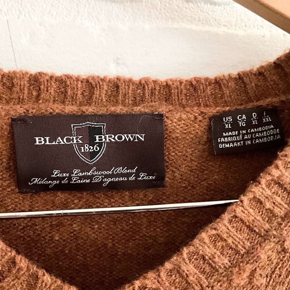 Black Brown 1826 Men’s Knit Sweater Wool Cinnamon Brown V neck Old money XL - Picture 5 of 10